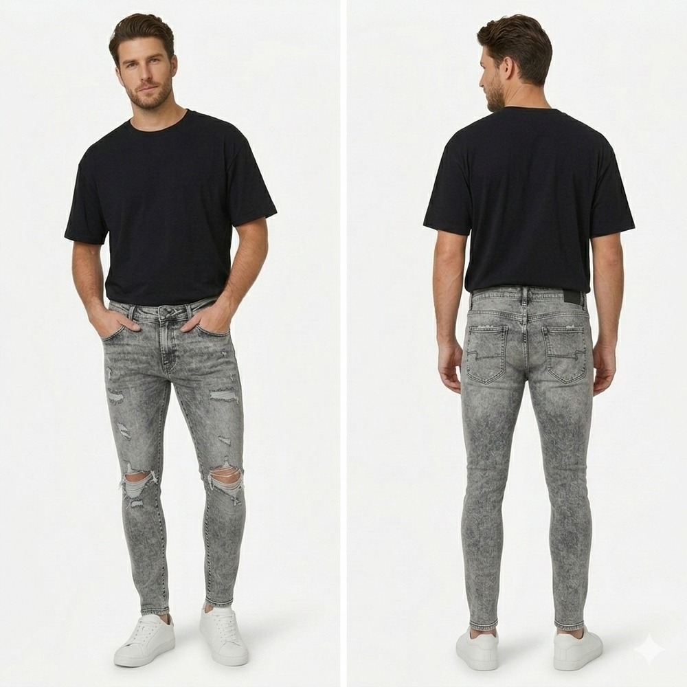 American Eagle Airflex+ Distressed Skinny Jeans 29x30 Gray Acid Wash
